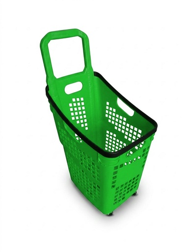 CARRO CESTA CON ASA DE 4 RUEDAS MODELO NUEVO DE 70 LITROS VERDE PARA SUPERMERCADO 100000734F
