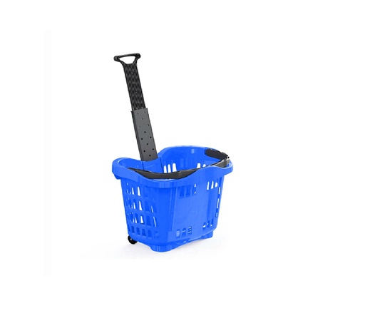 Carro Cesta Con Asa Telescopica Y Dos Ruedas 50 Litros Azul Para Supermercado (530*380*430MM) FR-WHBS15BLUE
