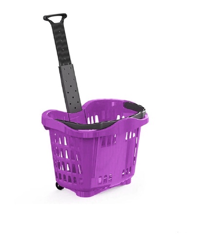 CARRO CESTA CON ASA TELESCOPICA Y DOS RUEDAS 50 LITROS COLOR MORADO PARA SUPERMERCADO (530*380*430MM) 100000737F